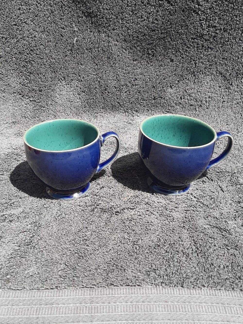 Denby Langley Harlequin Footed Tea Cup Mug Only Blue & Green Lot (2)